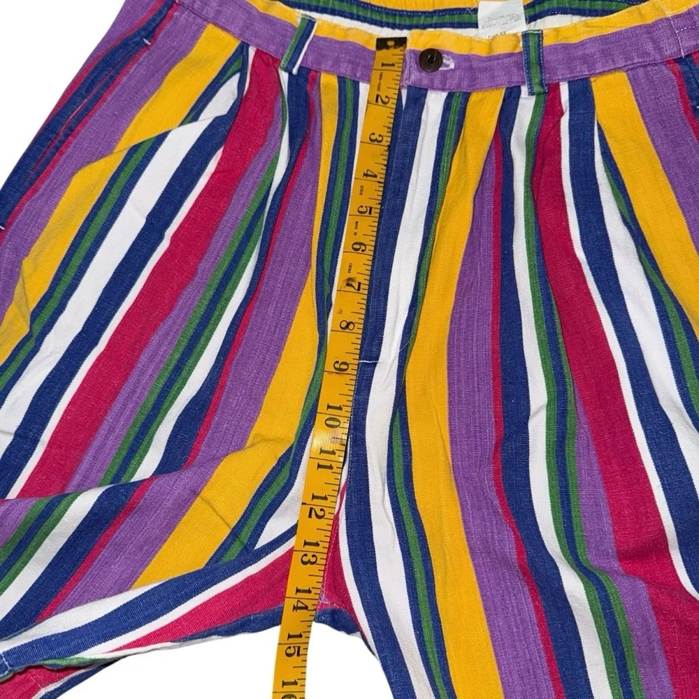 Vintage 80s Ruff Hewn High Rise Bold Rainbow Stripe Pleated Shorts Sz 6 Cotton